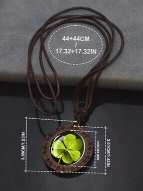 4 Leaf Clover Lucky Pendant Necklace with Brown Cord